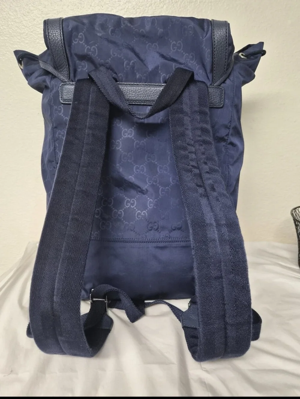 Authentic Gucci Blue Guccissima Nylon and Leather Light Backpack
